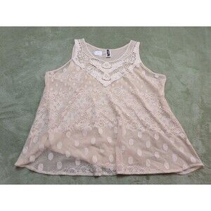 BANABEE Womens  Tank Top Tan Floral Lace Trim Lined Size 3XL New